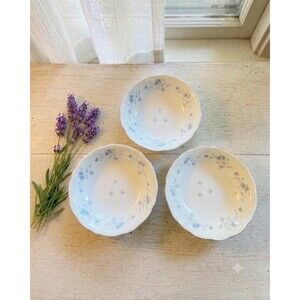 3 Vintage Johann Haviland Blue Garland Bowls  Bavaria Germany Platinum Trim